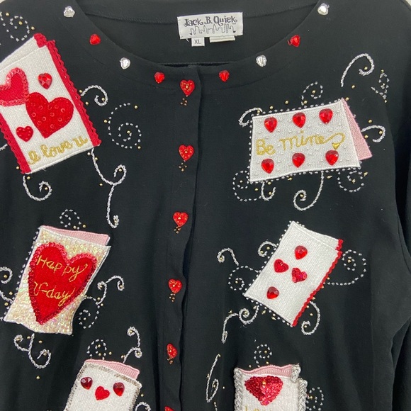 Jack B Quick Vintage Cardigan Sweater Valentines Day Maximalist XL Y2K Black - Picture 3 of 12